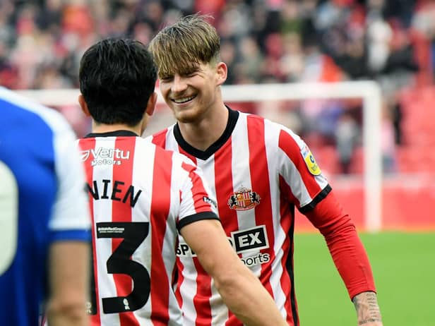 Dennis Cirkin after scoring for Sunderland against Wigan Athletic.