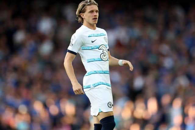 Conor Gallagher of Chelsea during the Premier League match between Everton FC and Chelsea FC at Goodison Park on August 06, 2022 in Liverpool, England. (Photo by Catherine Ivill/Getty Images)