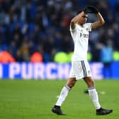 Cody Drameh of Leeds United acknowledges the fans following the Emirates FA Cup Third Round match between Cardiff City and Leeds United at Cardiff City Stadium on January 08, 2023 in Cardiff, Wales. (Photo by Dan Mullan/Getty Images)