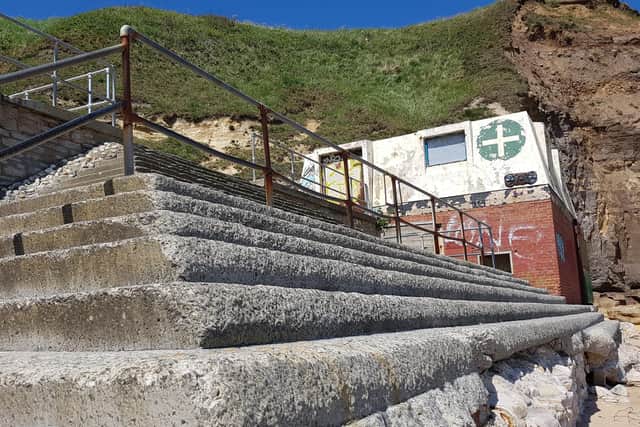 The steps and former lifeguard station have now gone