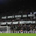 A general view inside the stadium as the fans of Newcastle United display a banner is support of Eddie Howe, Manager of Newcastle United during the Premier League match between Newcastle United and Norwich City at St. James Park on November 30, 2021 in Newcastle upon Tyne, England. (Photo by Stu Forster/Getty Images)