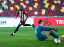 Josh Dasilva celebrates his goal.