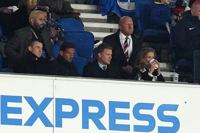 Eddie Howe watches the game with part-owner Amanda Staveley.
