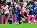 Jack Clarke is brought down at the Stadium of Light