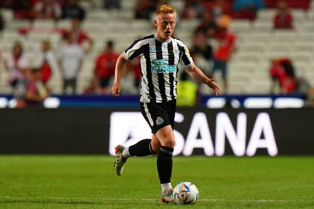 Matty Longstaff of Newcastle United FC in action during the Eusebio Cup match between SL Benfica and Newcastle United at Estadio da Luz on July 26, 2022 in Lisbon, Portugal.  (Photo by Gualter Fatia/Getty Images)