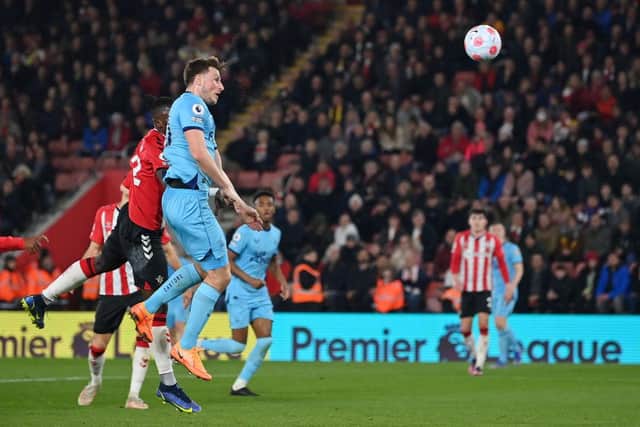 Chris Wood of Newcastle United scores their sides first goal of the game during the Premier League match between Southampton and Newcastle United at St Mary's Stadium on March 10, 2022 in Southampton, England.  (Photo by Dan Mullan/Getty Images)