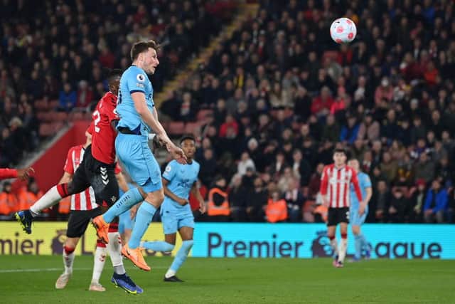 Chris Wood of Newcastle United scores their sides first goal of the game during the Premier League match between Southampton and Newcastle United at St Mary's Stadium on March 10, 2022 in Southampton, England. (Photo by Dan Mullan/Getty Images)