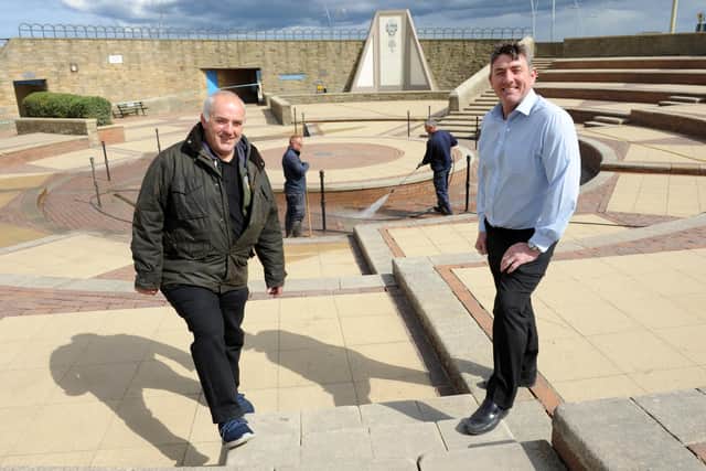 South Tyneside Council Cllr Ernest Gibson with Lee Premier Cleaning's Lee West, in the Amphitheatre it was deep cleaned.