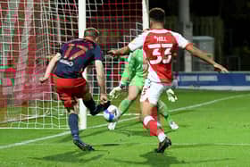Elliot Embleton strikes the post against Fleetwood
