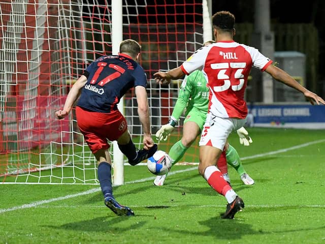 Elliot Embleton strikes the post against Fleetwood