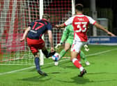 Elliot Embleton strikes the post against Fleetwood