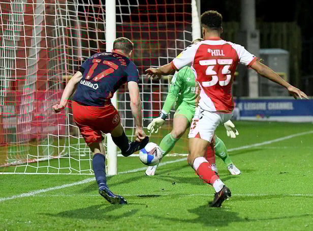 Elliot Embleton strikes the post against Fleetwood