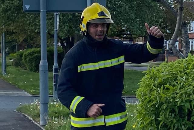 Liam Lewis, the Hartlepool firefighter who ran 19 miles for charity in his full kit to raise money for Minds For Men, the mental health arm of the town charity Miles For Men.