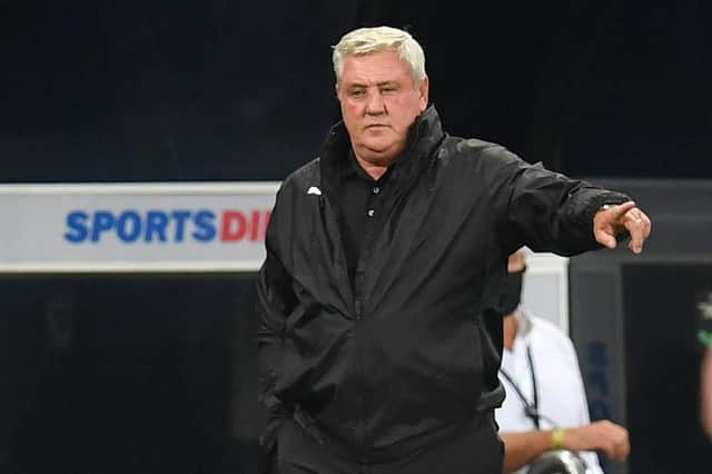 Newcastle United's English head coach Steve Bruce gestures on the touchline during the English League Cup second round football match between Newcastle United and Blackburn Rovers at St James' Park in Newcastle upon Tyne in north east England on September 15, 2020.