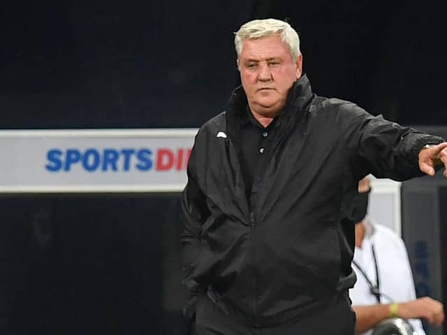 Newcastle United's English head coach Steve Bruce gestures on the touchline during the English League Cup second round football match between Newcastle United and Blackburn Rovers at St James' Park in Newcastle upon Tyne in north east England on September 15, 2020.