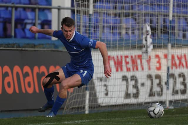 Hartlepool United's Rhys Oates just fails to turn the ball into the net  during the Vanarama National League match between Hartlepool United and Wealdstone at Victoria Park. (Credit: Mark Fletcher | MI News)