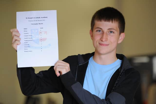 St Josephs RC Academy student Christopher Burdis with his GCSE results.