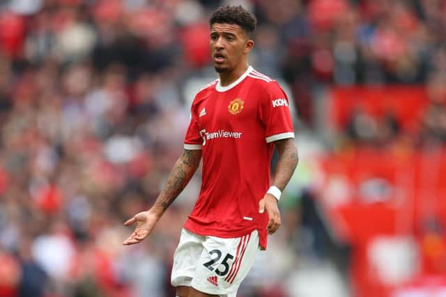 Jadon Sancho playing for Manchester United.