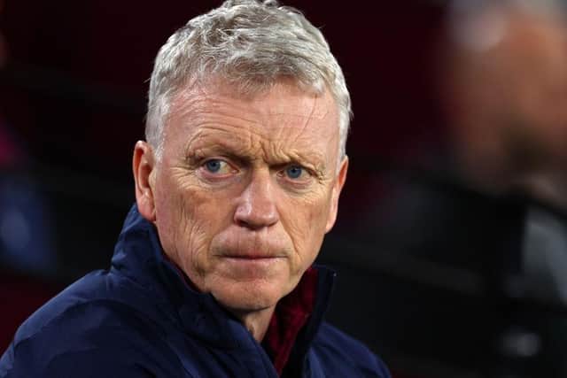 David Moyes, Manager of West Ham United, looks on prior to the UEFA Europa Conference League round of 16 leg two match between West Ham United and AEK Larnaca at London Stadium on March 16, 2023 in London, England. (Photo by Clive Rose/Getty Images)