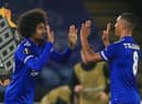 Leicester City's Belgian midfielder Youri Tielemans (R) is substituted by Leicester City's English midfielder Hamza Choudhury during the UEFA Europa League 1st round Group G football match between Leicester City and Zorya Luhansk at King Power Stadium in Leicester, central England on October 22, 2020.
