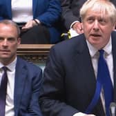 Prime Minister Boris Johnson speaks during Prime Minister's Questions in the House of Commons.