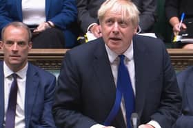 Prime Minister Boris Johnson speaks during Prime Minister's Questions in the House of Commons.