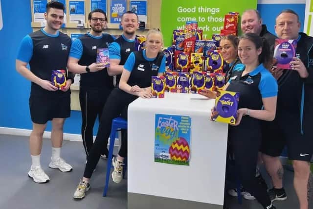 Staff at The Gym Group in South Shields with some of the eggs they donated to the appeal.