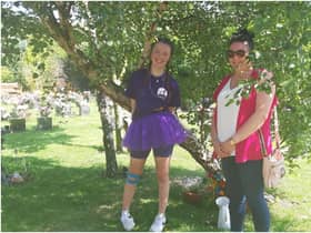 Kayleigh Llewellyn with her heart donor's aunt Vicki at the memory tree planted for Sinead Bree in Seaham.