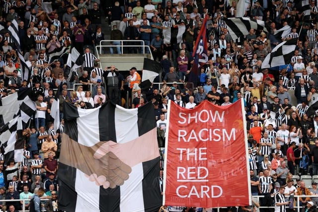 Newcastle United fans show their support for Show Racism the Red Card  (Photo by Clive Brunskill/Getty Images)