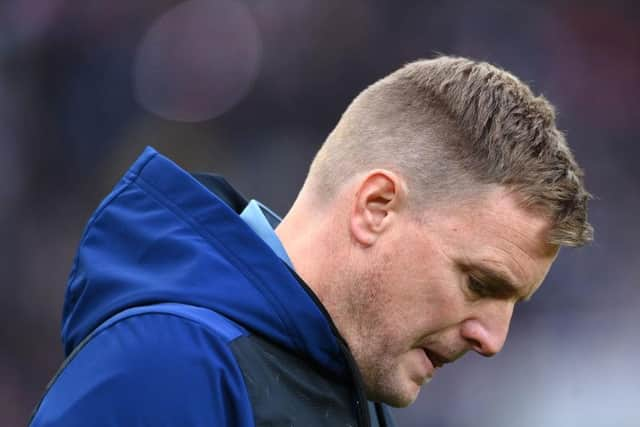 Newcastle Head Coach Eddie Howe looks on during the Emirates FA Cup Third Round match between Newcastle United and Cambridge United at St James' Park on January 08, 2022 in Newcastle upon Tyne, England. (Photo by Stu Forster/Getty Images)