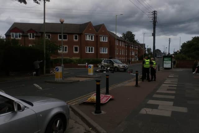 A motorcycle and a car were involved in a collision on Station Terrace, East Boldon
