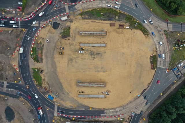 A drone image shared by Highways England showing the work already completed at Testo's Roundabout.