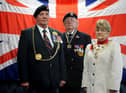 The Mayor Cllr Norman Dick and Mayoress Jean Williamson with Royal British Legion President Cllr Peter Boyack. NOTE: The picture was taken before the outbreak of Covid-19.