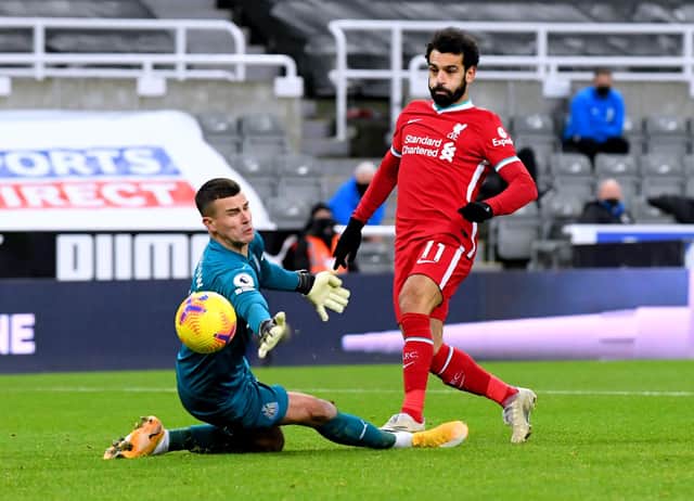 Karl Darlow saves a shot from Mohamed Salah.