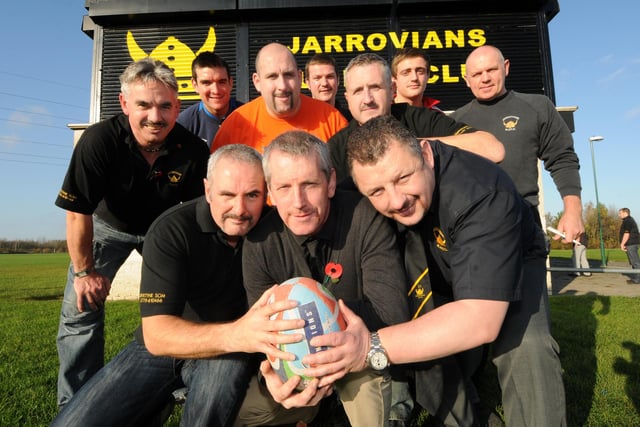 These members of Jarrovians RFC were growing moustaches for Movember in support of the St Clares campaign in 2011. Pictured are, front from left, secretary Bryan McCoy, club captain Brian Shaw and chairman Brian Berry.