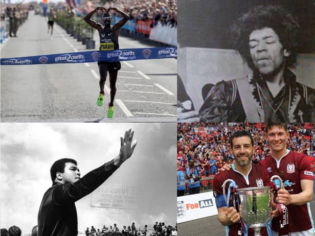 Honorary South Tynesiders (from top left) Mo Farah, Jimi Hendrix, Julio Arca and Muhammad Ali.