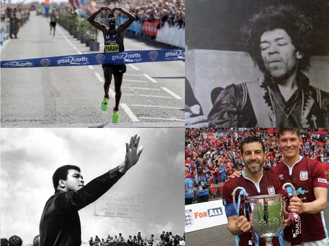Honorary South Tynesiders (from top left) Mo Farah, Jimi Hendrix, Julio Arca and Muhammad Ali.