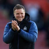 Newcastle United head coach Eddie Howe applauds fans after the 4-1 win over Southampton yesterday.