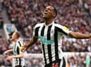 Alexander Isak of Newcastle United celebrates after scoring the team's first goal during the Premier League match between Newcastle United and Wolverhampton Wanderers at St. James Park on March 12, 2023 in Newcastle upon Tyne, England. (Photo by Naomi Baker/Getty Images)