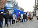 Long queues at the covid vaccine bus in King Street, South Shields, on a previous visit.
