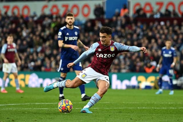 Philippe Coutinho of Aston Villa scores their team's first goal from the penalty spot during the Premier League match between Aston Villa  and  Leeds United at Villa Park on February 09, 2022 in Birmingham, England. (Photo by Shaun Botterill/Getty Images)