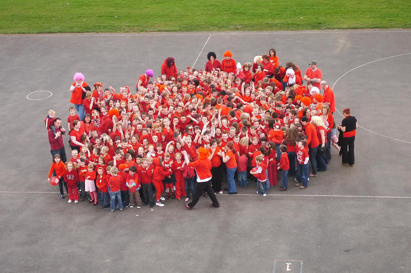 Throston Primary School pupils created a giant red nose in the playground in 2009. Did you take part?