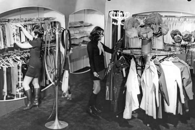 Taking a look at the 1970s fashions in Binns, South Shields.