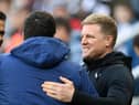 Newcastle United head coach Eddie Howe shakes hands with Rayo Vallecano head coach Andoni Iraola.