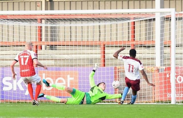 Darius Osei levels things up for South Shields (pic via Kev Wilson).