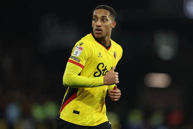 João Pedro of Watford in action during the Sky Bet Championship between Watford and West Bromwich Albion at Vicarage Road on February 20, 2023 in Watford, England. (Photo by Richard Heathcote/Getty Images)