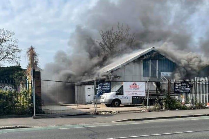 A fire has broken out in Goldsmith Avenue, Southsea in Portsmouth on April 28. Pictured is thick smoke billowing from M&H Auto Services in Goldsmith Avenue. Picture: Paige Lewis