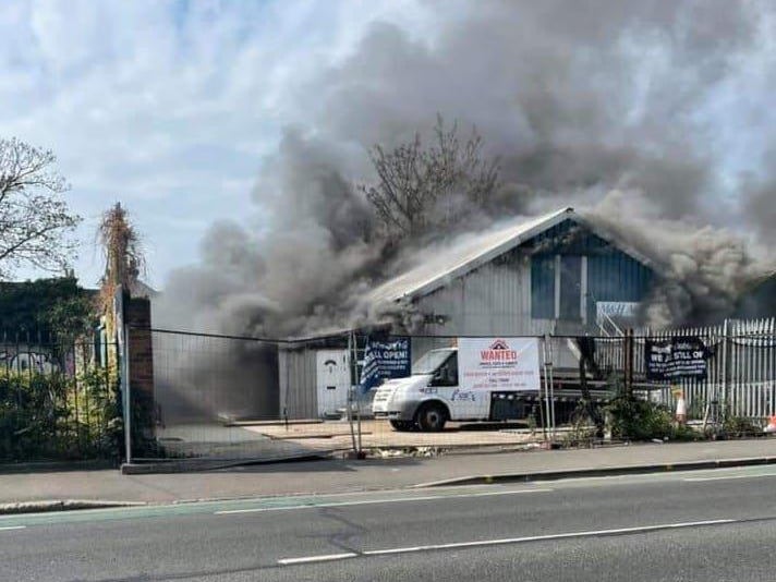 A fire has broken out in Goldsmith Avenue, Southsea in Portsmouth on April 28. Pictured is thick smoke billowing from M&H Auto Services in Goldsmith Avenue. Picture: Paige Lewis