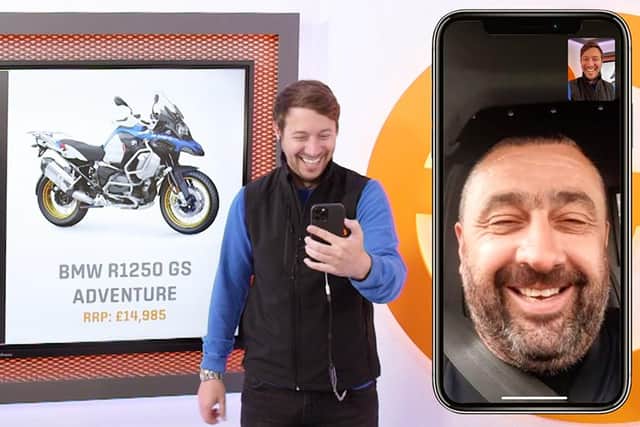 Richard Reed (right), from Jarrow, was left gobsmacked by the news he had won the £15,000 motorbike.