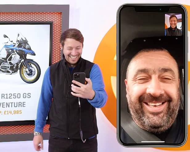 Richard Reed (right), from Jarrow, was left gobsmacked by the news he had won the £15,000 motorbike.